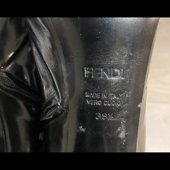 Fendi | Black Patent Leather Peep Toe Mesh Booties - Picture 3 of 10